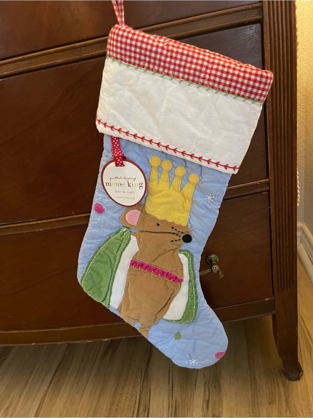 Pottery Barn kids Mouse King Quilted Christmas Stocking with Crown